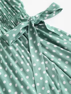 Polka Dot Ruffles Tie Waist Midi Dress