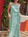 Polka Dot Ruffles Tie Waist Midi Dress