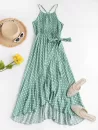 Polka Dot Ruffles Tie Waist Midi Dress