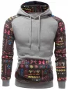 Printed Kangaroo Pocket Raglan Sleeve Drawstring Hoodie