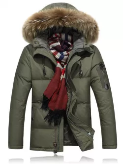 Quilted Zipper Up Jacket With Fur Trim Hood