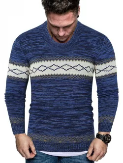 Rhombus Graphic Crew Neck Heather Knit Sweater