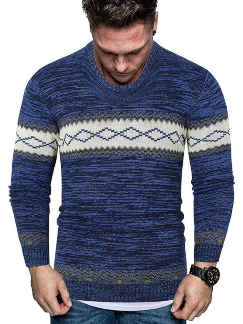 Rhombus Graphic Crew Neck Heather Knit Sweater