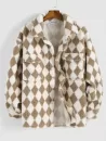 Rhombus Pattern Fluffy Faux Shearling Shacket
