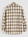Rhombus Pattern Fluffy Faux Shearling Shacket