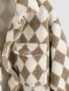 Rhombus Pattern Fluffy Faux Shearling Shacket