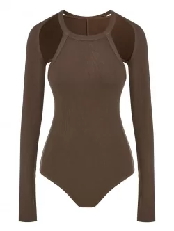 Ribbed Cami Bodysuit With Thumbhole Shrug Top