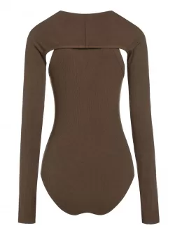 Ribbed Cami Bodysuit With Thumbhole Shrug Top