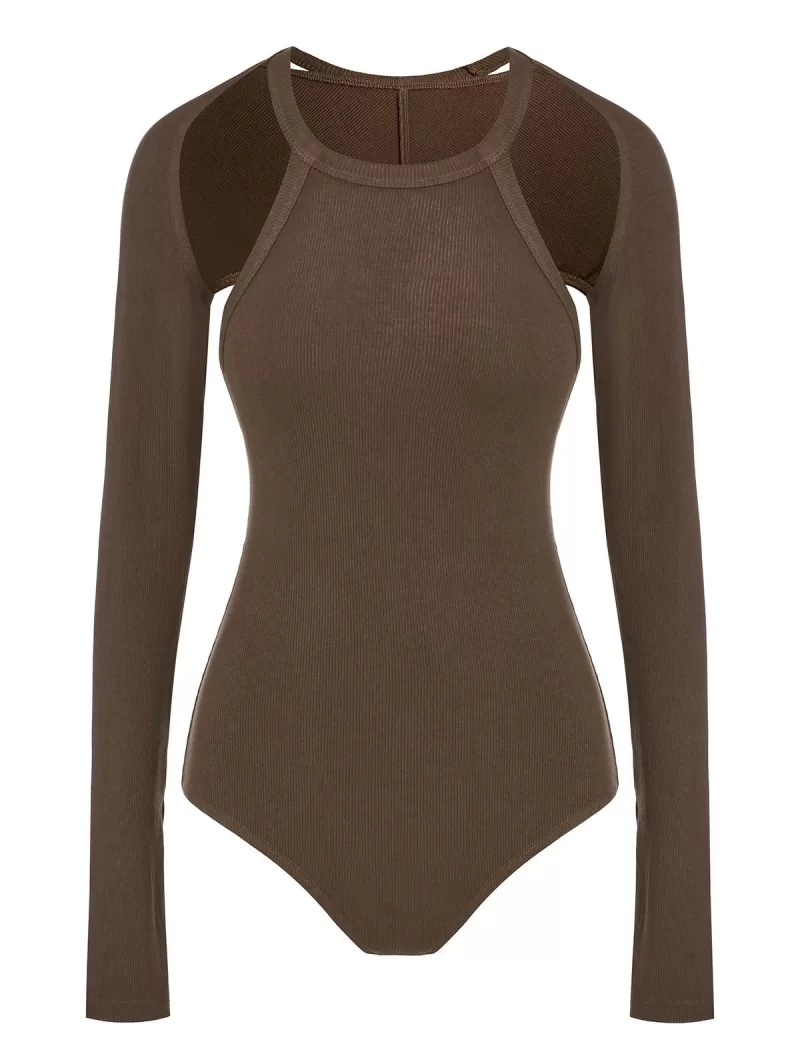 Ribbed Cami Bodysuit With Thumbhole Shrug Top