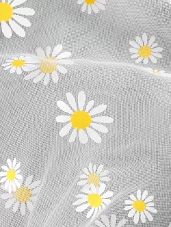 Ribbed Knotted Floral Mesh Sleeve Tee