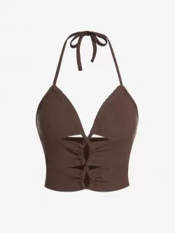 Ribbed Lace Up Halter Tank Top