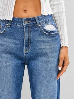 Ripped Distressed Frayed Zipper Fly Jeans