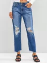 Ripped Distressed Frayed Zipper Fly Jeans