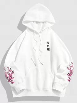 Sakura Print Flocking-lined Japanese Hoodie