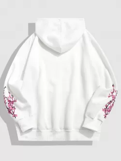 Sakura Print Flocking-lined Japanese Hoodie