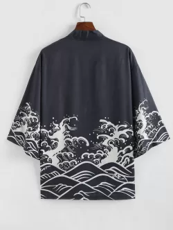 Sea Wave Print Kimono Cardigan