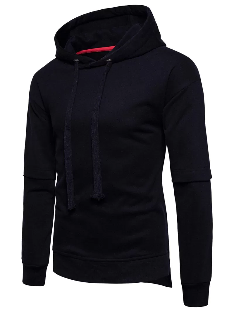 Side Slit Fleece Drop Shoulder Pullover Hoodie