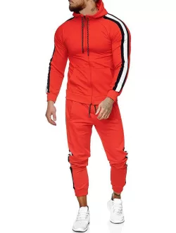 Side Striped Hoodie And Sports Pants Two Piece Set