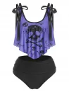 Skull Print Bowknot Detail Padded Tankini Set