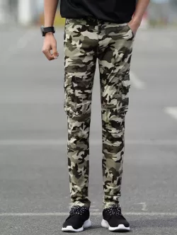 Slim Fit Pockets Camo Cargo Pants