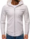 Solid Color False Leather Hooded Jacket