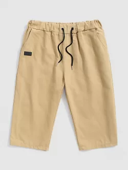 Solid Color Multi-pocket Drawstring Bermuda Shorts