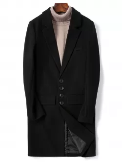 Solid Color Single Breasted Flap Pocket Woolen Coat