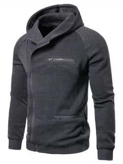 Solid Color Zipper Decoration Casual Hoodie