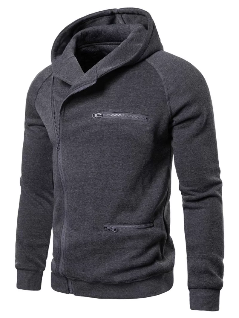 Solid Color Zipper Decoration Casual Hoodie