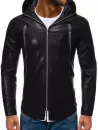 Solid Color Zipper Faux Leather Hooded Jacket