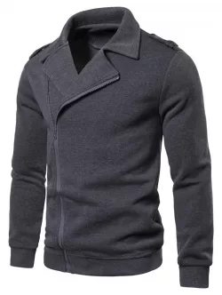 Solid Color Zipper Up Casual Jacket
