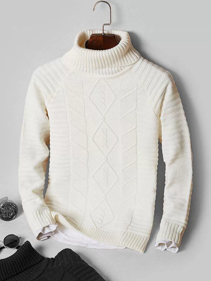 Solid Turtleneck Cable Knit Sweater