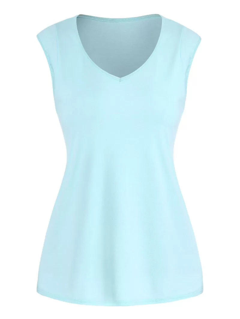 Solid V Neck Casual Tank Top