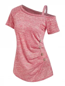 Space Dye Print Button Ruched T-shirt