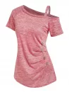 Space Dye Print Button Ruched T-shirt