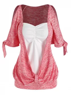 Space Dye Print Cold Shoulder 2 In 1 T-shirt