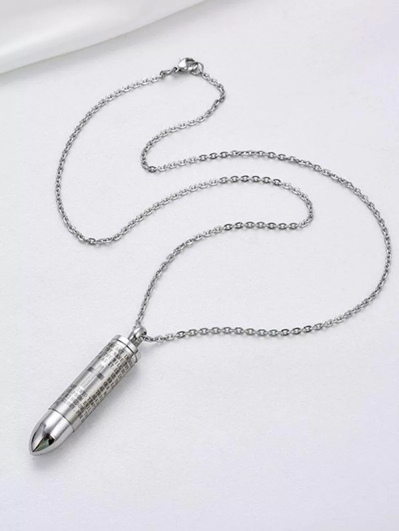 Stainless Steel Bullet Cross Prayer Pendant Necklace
