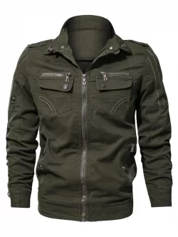 Stitch Decorated Zipper Placket Jacket