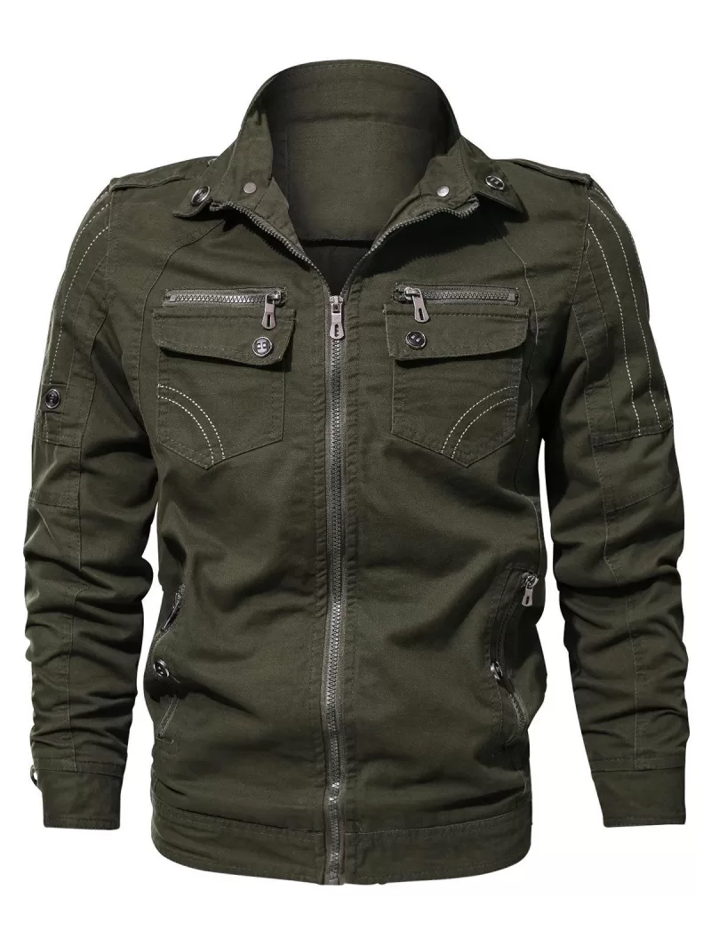 Stitch Decorated Zipper Placket Jacket