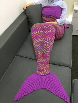 Stylish Colorful Rhombus Design Knitting Mermaid Shape Blanket