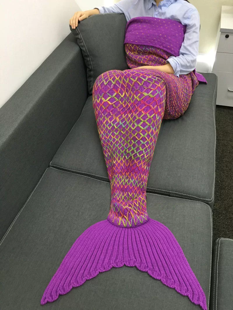 Stylish Colorful Rhombus Design Knitting Mermaid Shape Blanket