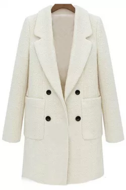 Stylish Lapel Neck Long Sleeves Double-breasted Solid Color Worsted Women's Coat