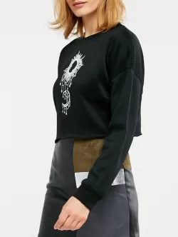 Sun And Moon Print Cropped Sweatshirt
