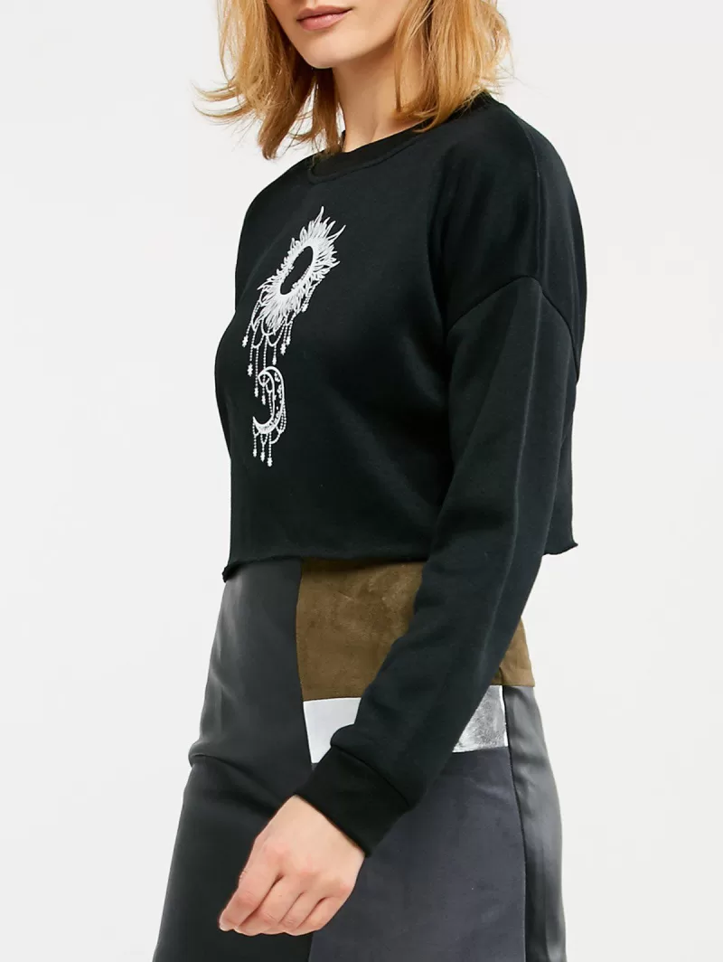 Sun And Moon Print Cropped Sweatshirt