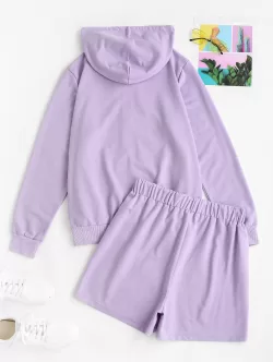 Sweat Zip Up Hoodie And Drawstring Shorts Set