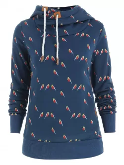 Sweet Style Long Sleeve Hooded Little Bird Print Women's Hoodie
