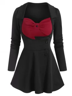 Sweetheart Neck Colorblock Long Sleeve Peplum Top