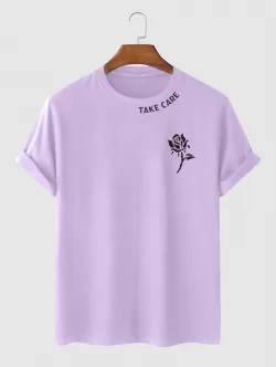 Take Care And Rose Pattern Casual T-shirt