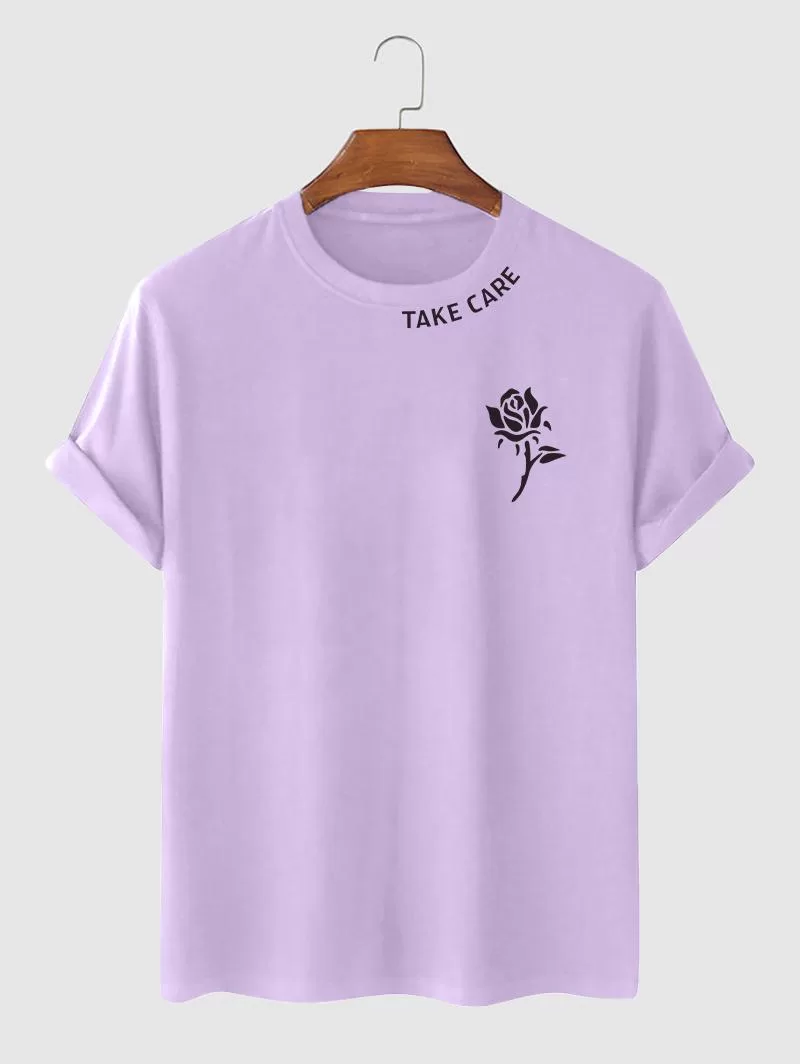 Take Care And Rose Pattern Casual T-shirt