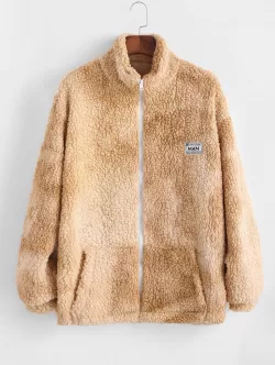 Tie Dye Fluffy Fuzzy Faux Fur Zip Teddy Jacket